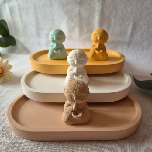 PACK ZEN | Bandeja Ovalada y Figura Buda en Yeso Cerámico Artesanal
