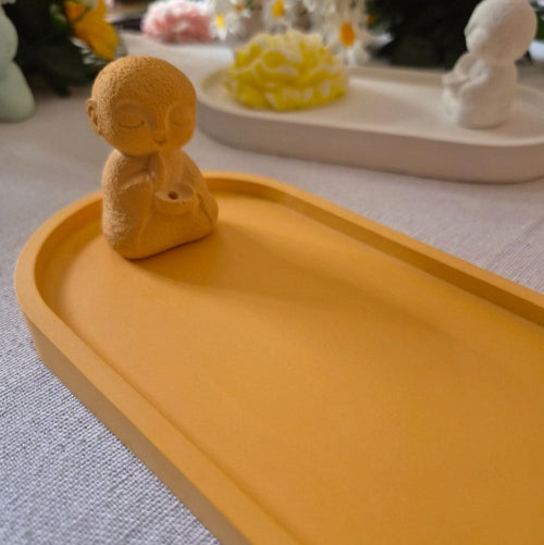 PACK ZEN | Bandeja Ovalada y Figura Buda en Yeso Cerámico Artesanal